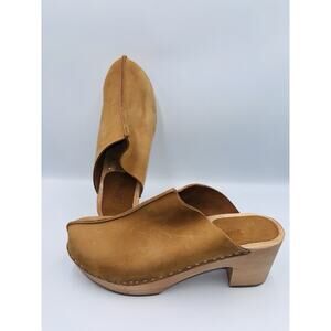 NEW Vollsjo Swedish Clogs Wooden High Heel US 9.5 EU 41 Brown Genuine Leather